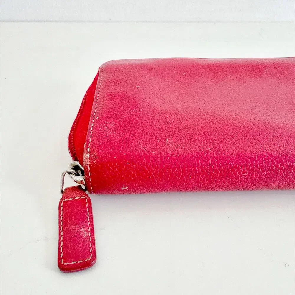 LEVENGER RED LEATHER ZIP-AROUND ACCORDION CONTINENTAL WALLET